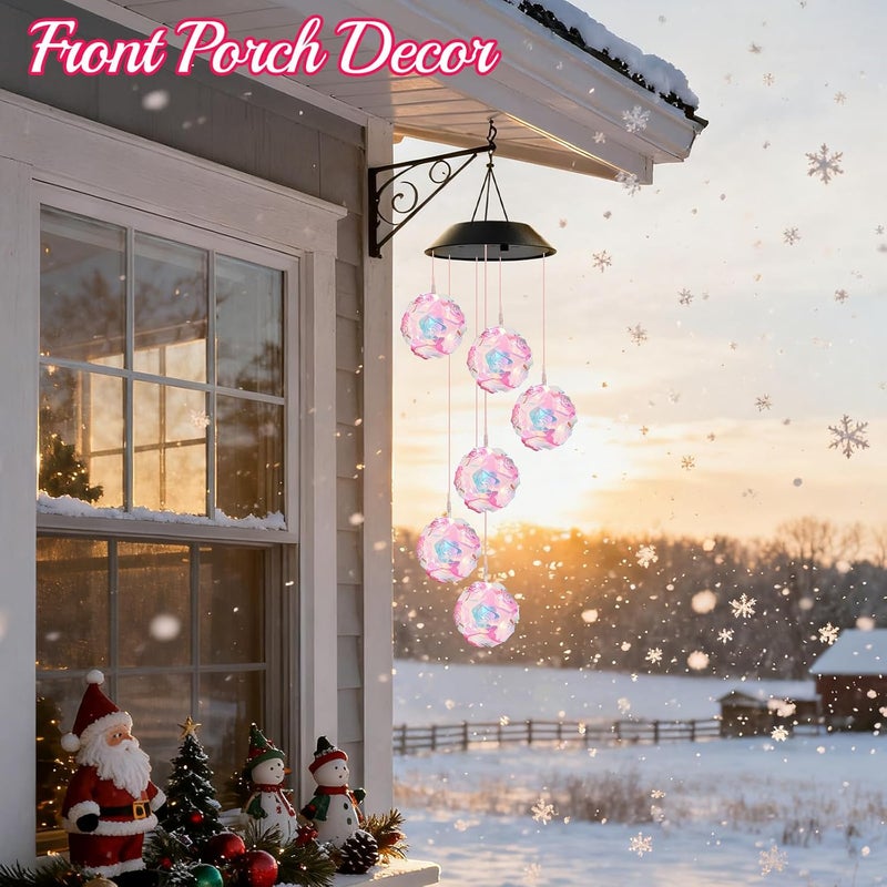 Winzwon Valentines Day Gift for Her Women Wife, Solar Lights Outdoor Wind Chimes for Outside Garden Yard Patio Porch Decor Hanging Rose Decorations - Image 4